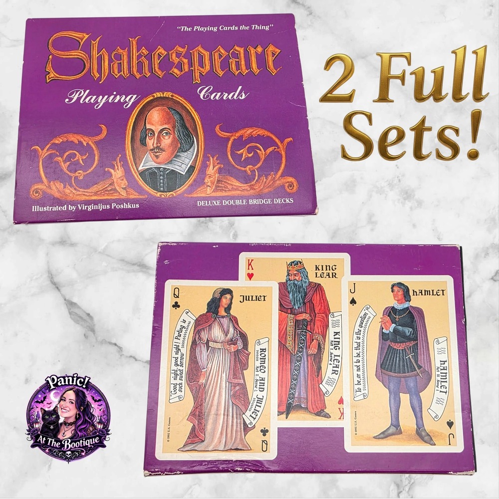 U.S. Games Shakespeare Playing Cards 2 Full Bridge Decks Purple Box 1992 Vintage